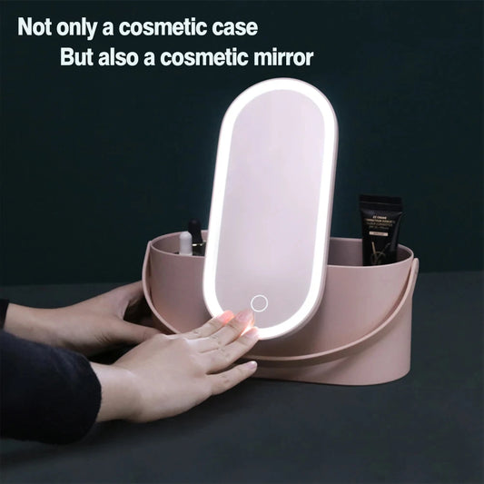 Makeup Organizer Box with LED Mirror Portable Case