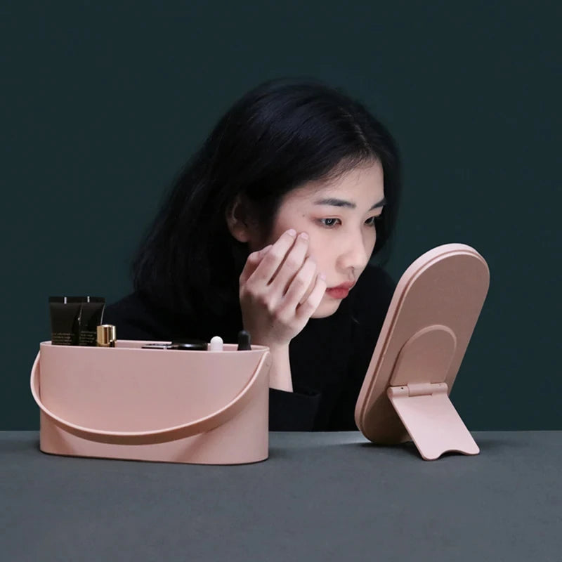 Makeup Organizer Box with LED Mirror Portable Case