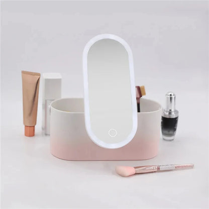 Makeup Organizer Box with LED Mirror Portable Case