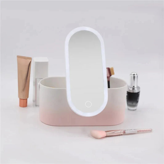 Makeup Organizer Box with LED Mirror Portable Case