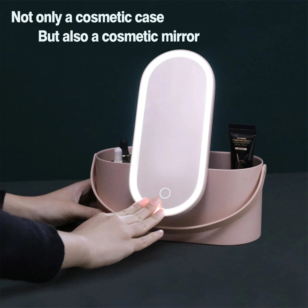 Makeup Organizer Box with LED Mirror Portable Case
